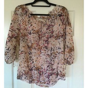 Old Navy Women's Top Blouse floral purple Semi-Sheer Lightweight Size L